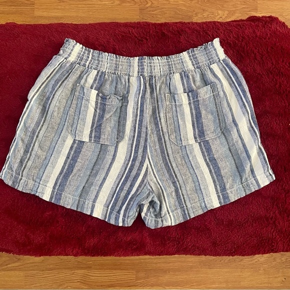 Briggs linen blend shorts elastic waistband blue and white striped size L - Picture 2 of 10